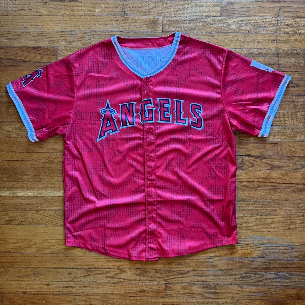Los Angeles Anaheim Angels Pechanga #25 Baseball Jersey Red Short Sleeve Mens XL